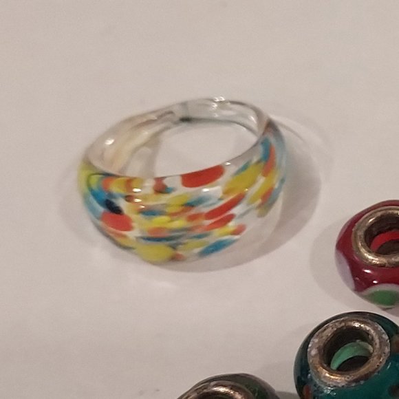 9 Glass Mosaic beads and Glass mosaic Ring size 7 LOT - Picture 3 of 4